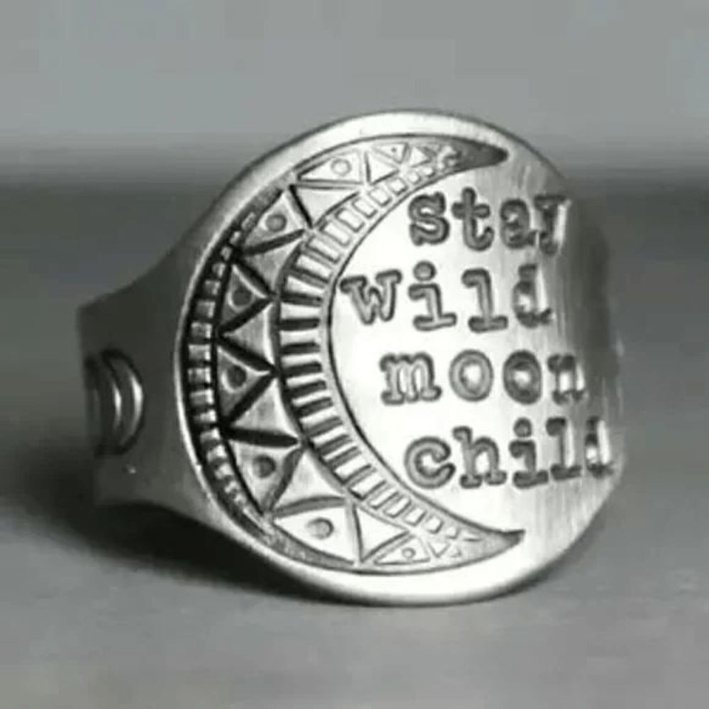 Stay Wild Moon Child Antique Silver Copper Unisex Ring Triple Moon Goddess